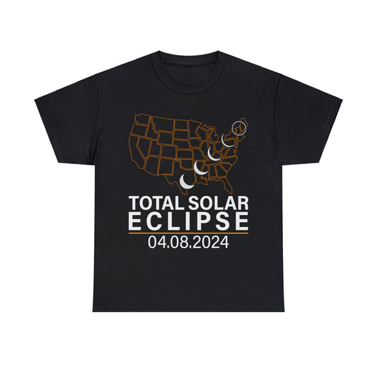 America Totality Spring 4.08.24 Total Solar Eclipse Graphic Short Sleeve Unisex Heavy Cotton Tee