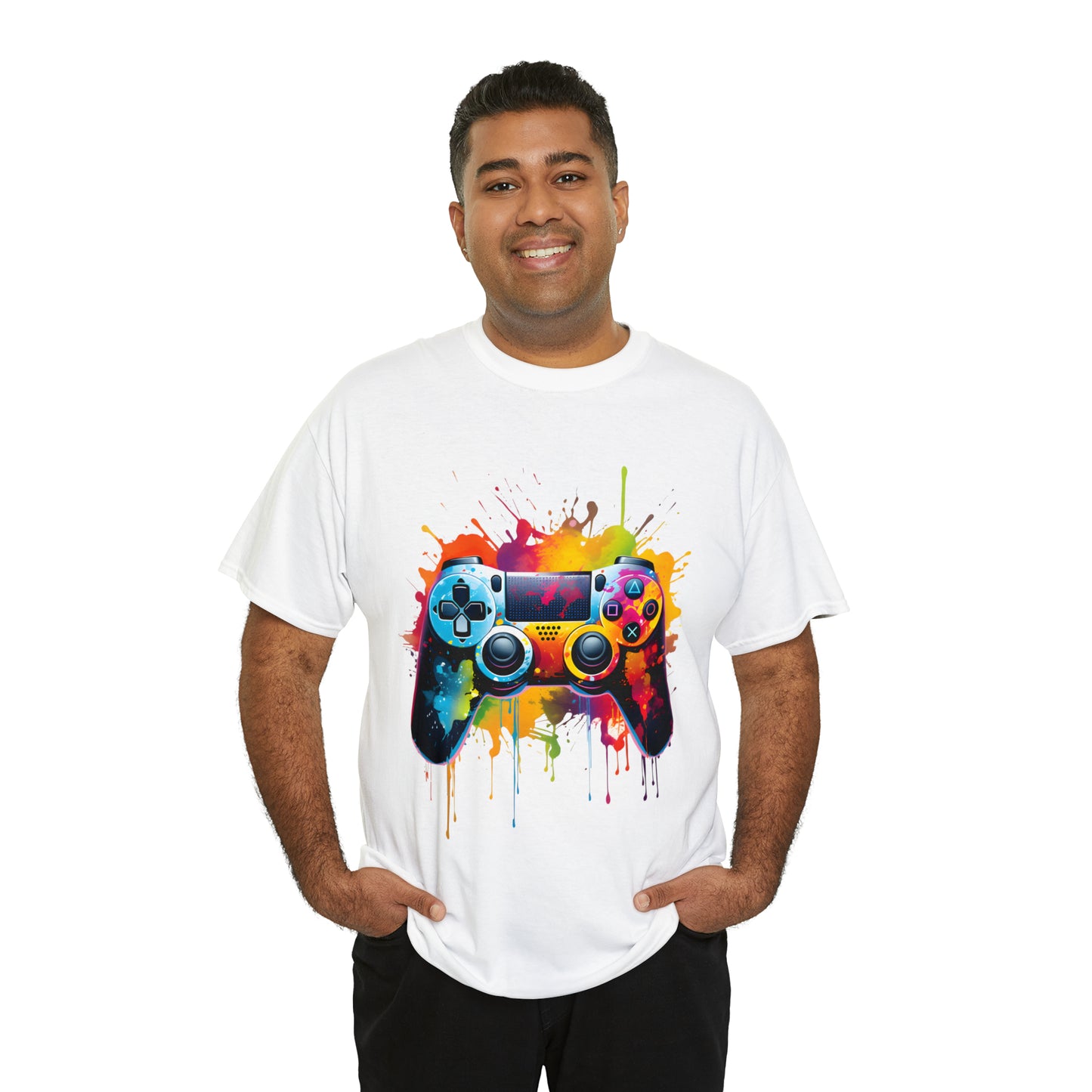 Controller Rainbow Splash Short Sleeve Graphic T-Shirt (S-3XL)