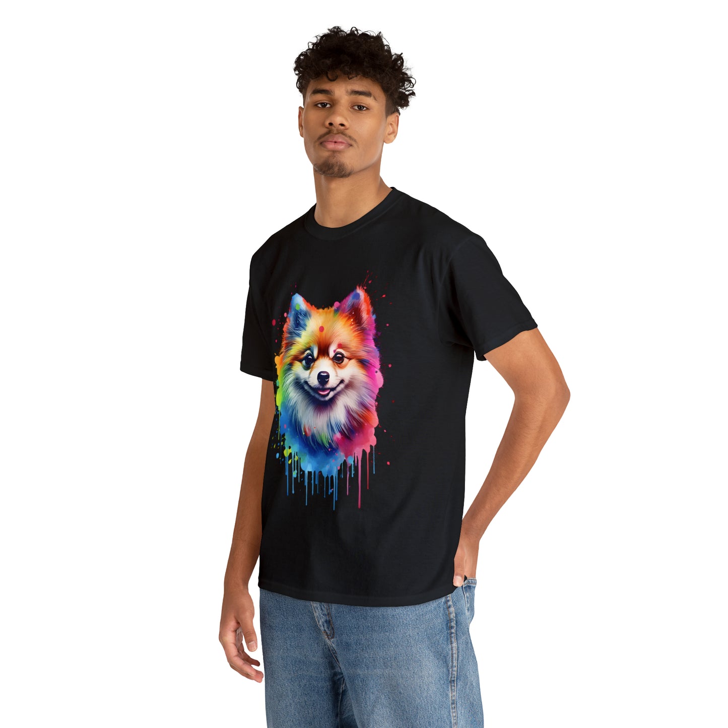 Pomeranian Rainbow Splash Short Sleeve Graphic T-Shirt (S-3XL)