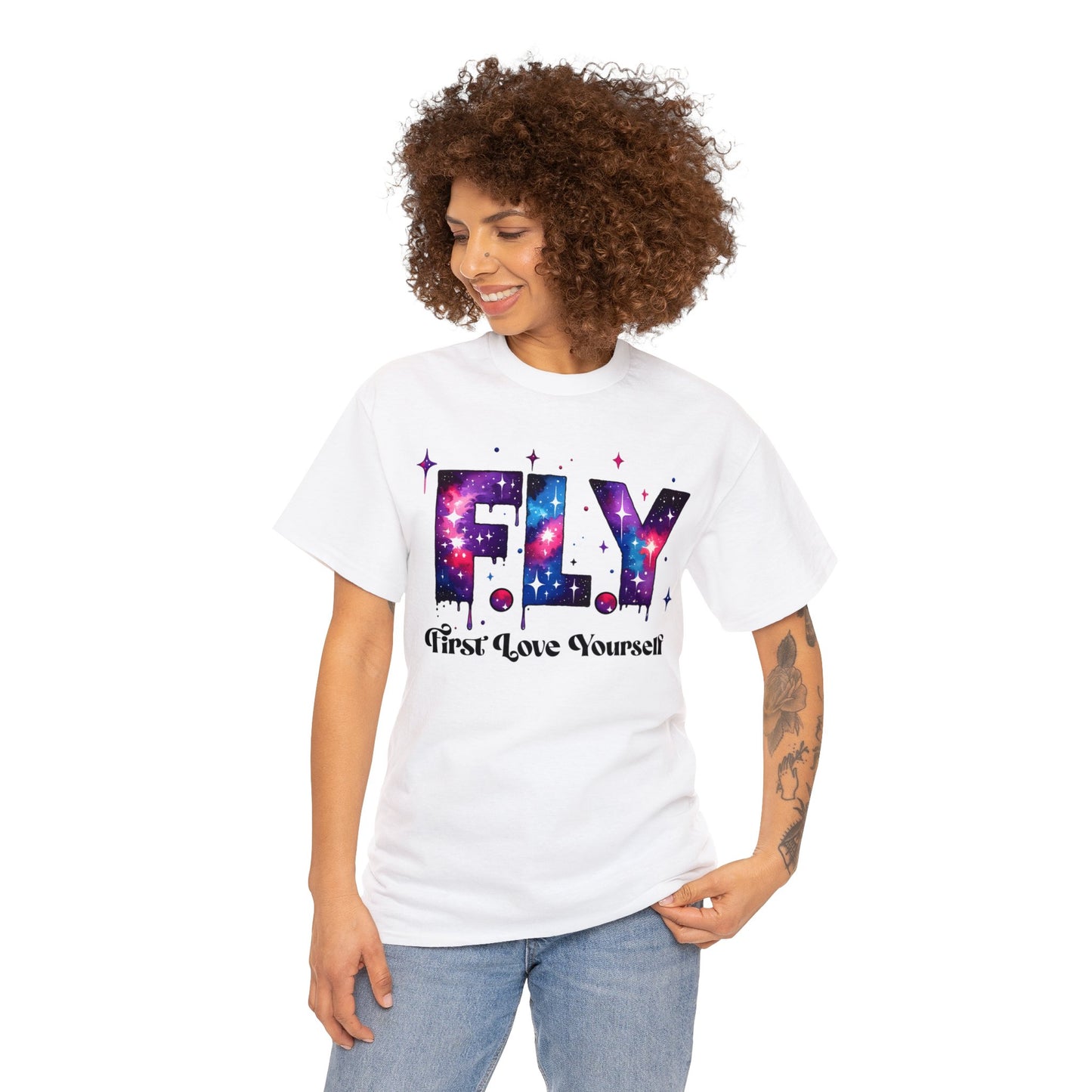 FLY - First Love Yourself | Self-Love Themed Graphic Wear | Self-Love Quotes | Short Sleeve T-Shirt | Unisex Heavy Cotton Tee