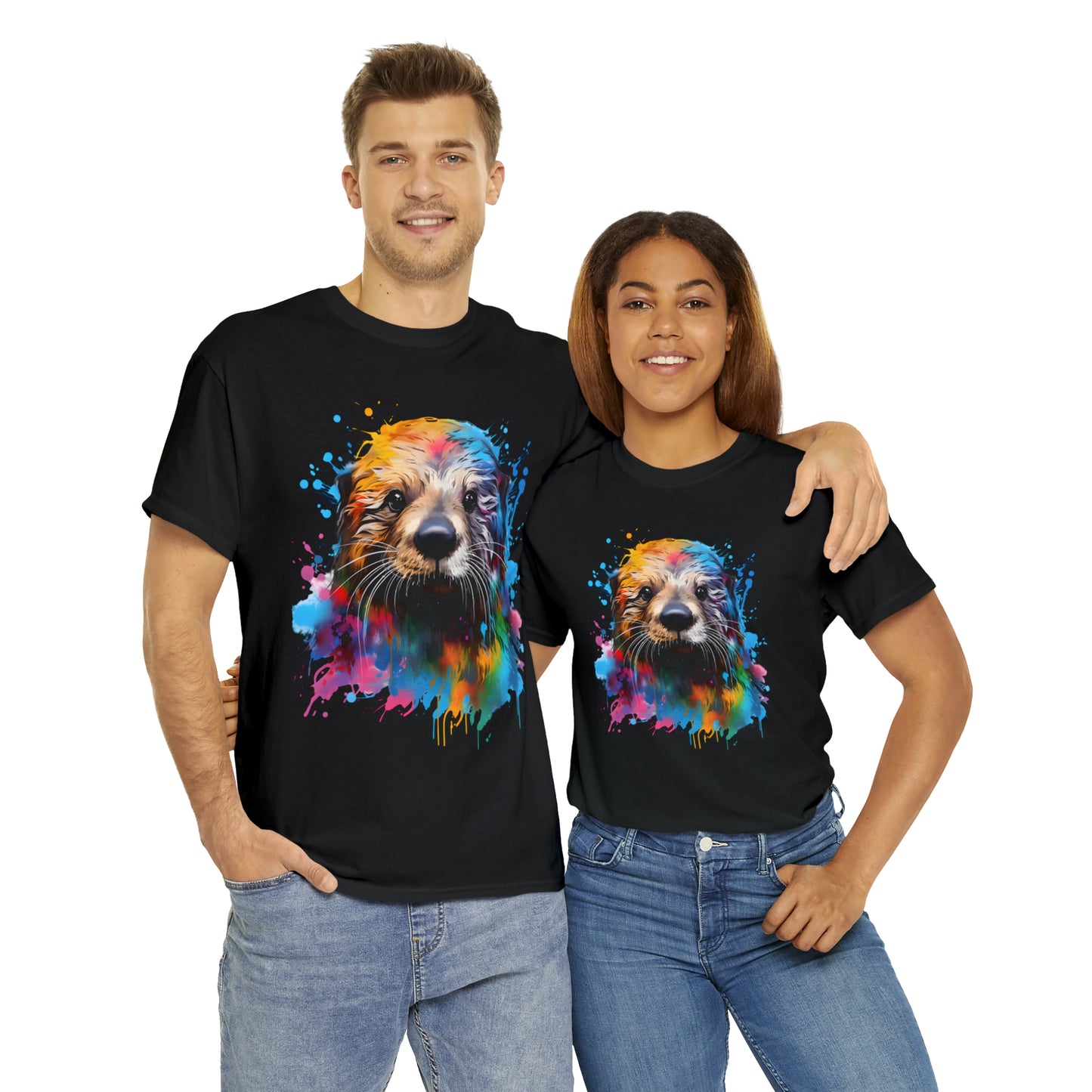 Sea Otter Rainbow Splash Short Sleeve Graphic T-Shirt (S-3XL)