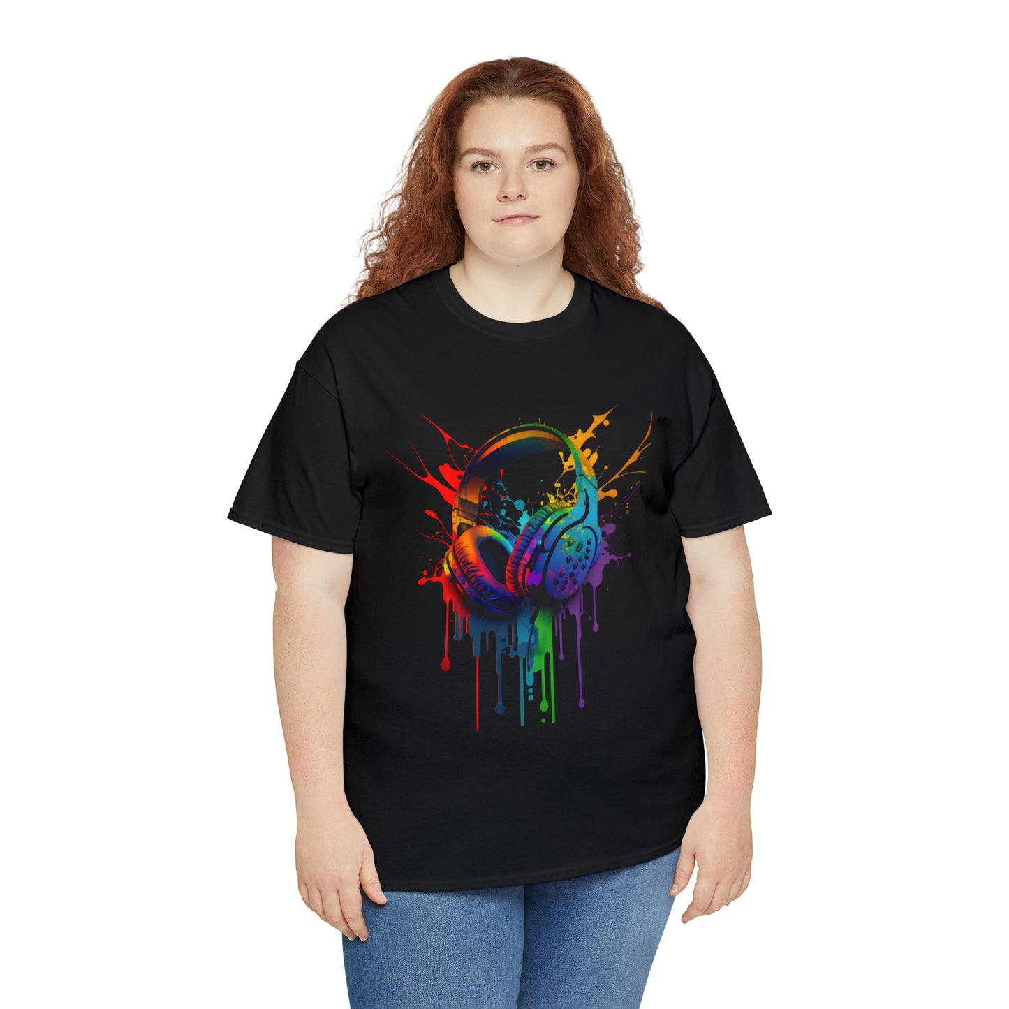 Headphones Rainbow Splash Short Sleeve Graphic T-Shirt (S-3XL)