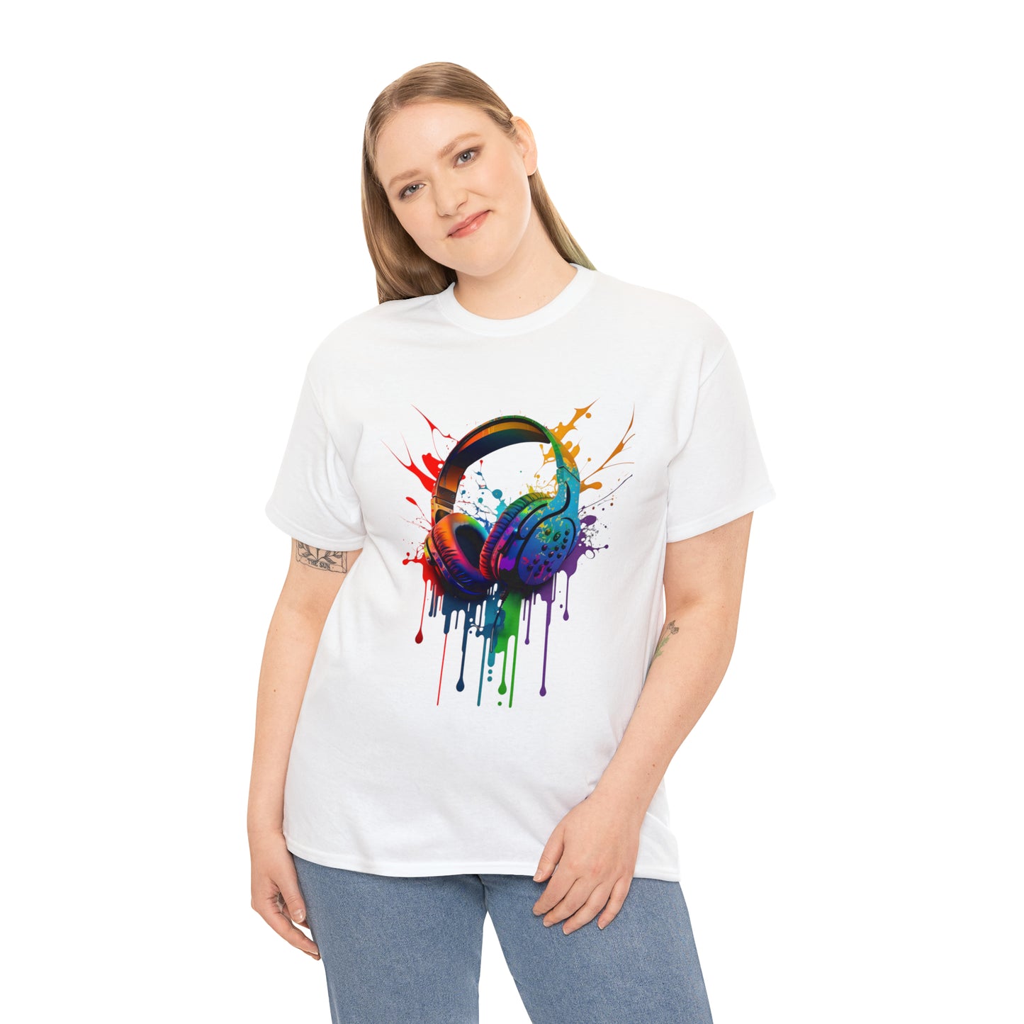 Headphones Rainbow Splash Short Sleeve Graphic T-Shirt (S-3XL)