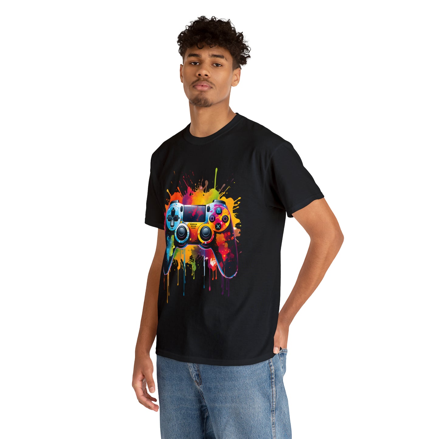 Controller Rainbow Splash Short Sleeve Graphic T-Shirt (S-3XL)