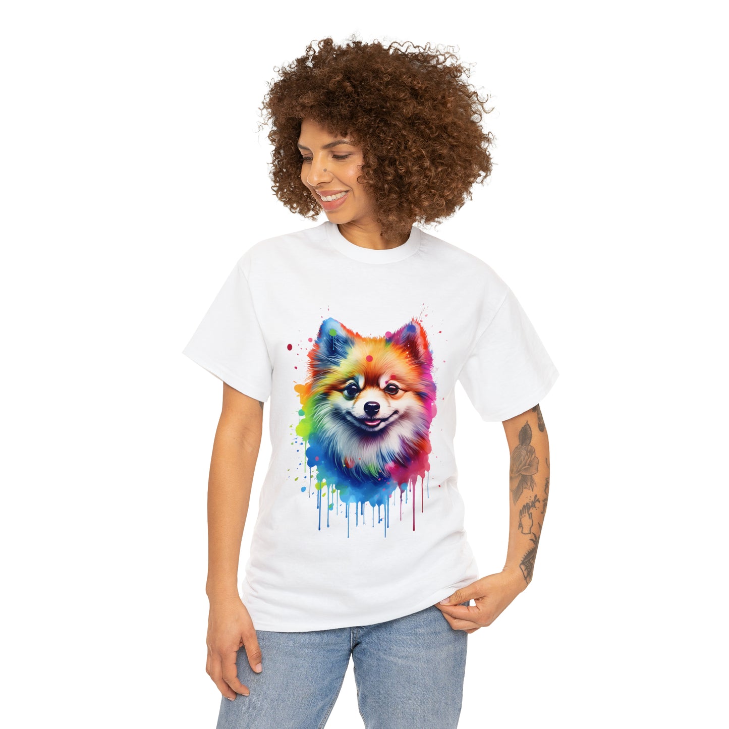 Pomeranian Rainbow Splash Short Sleeve Graphic T-Shirt (S-3XL)