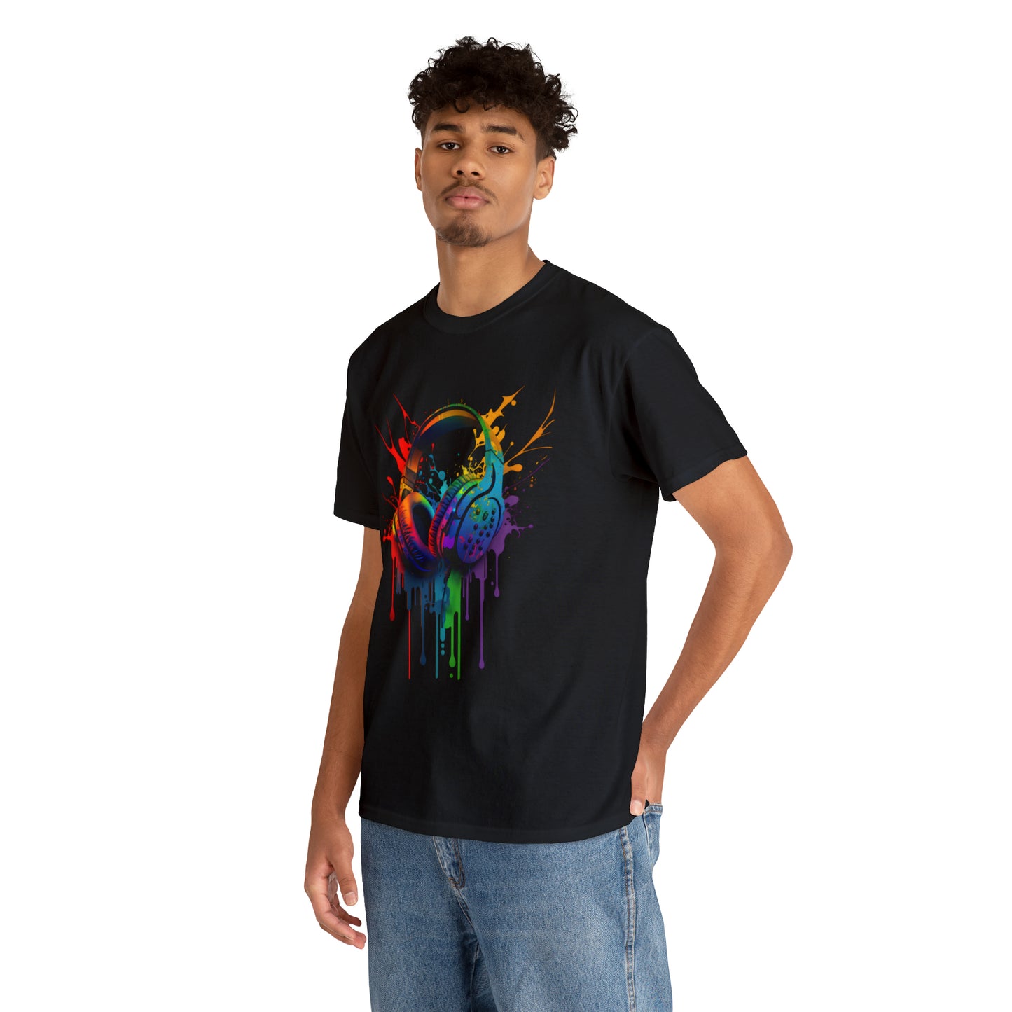 Headphones Rainbow Splash Short Sleeve Graphic T-Shirt (S-3XL)