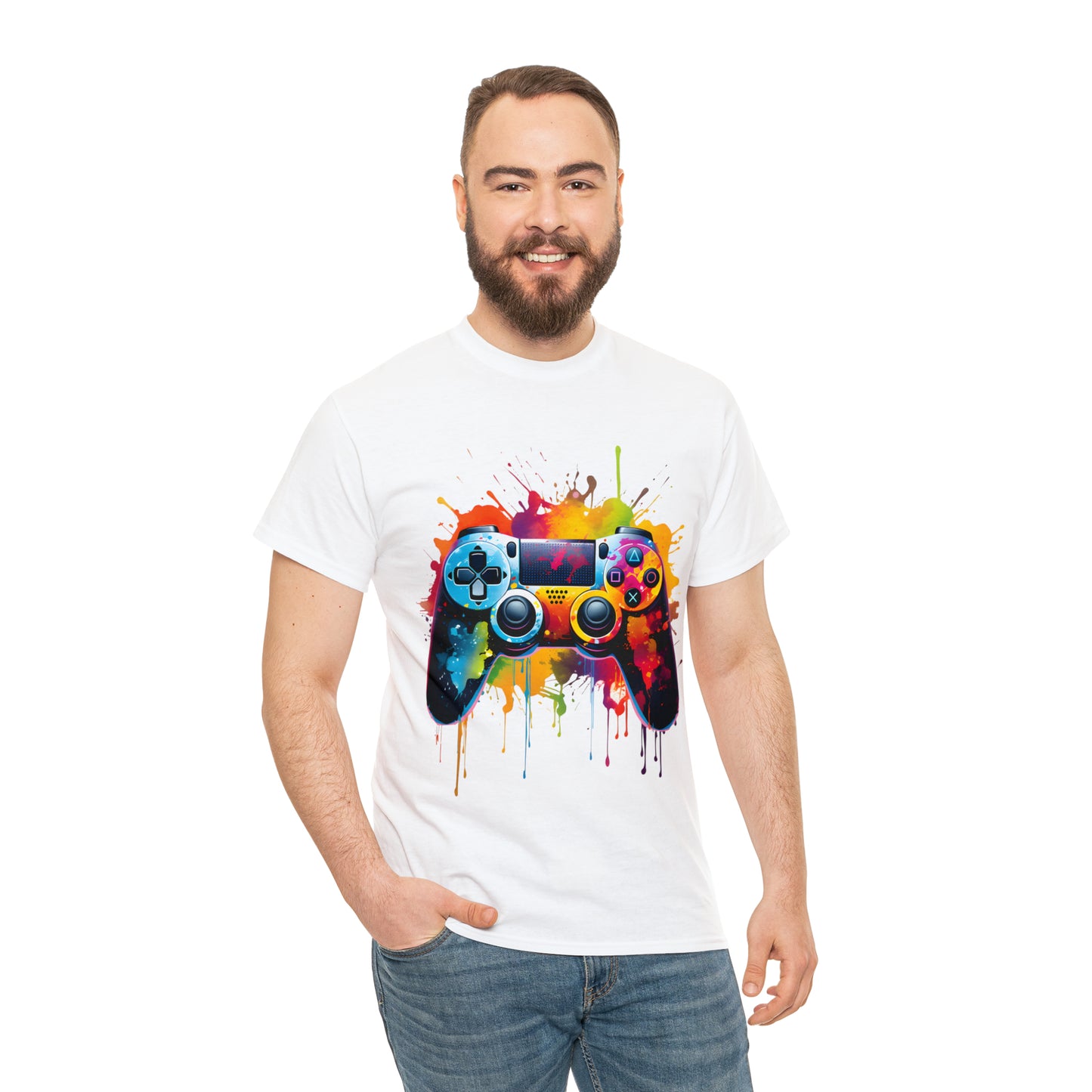 Controller Rainbow Splash Short Sleeve Graphic T-Shirt (S-3XL)