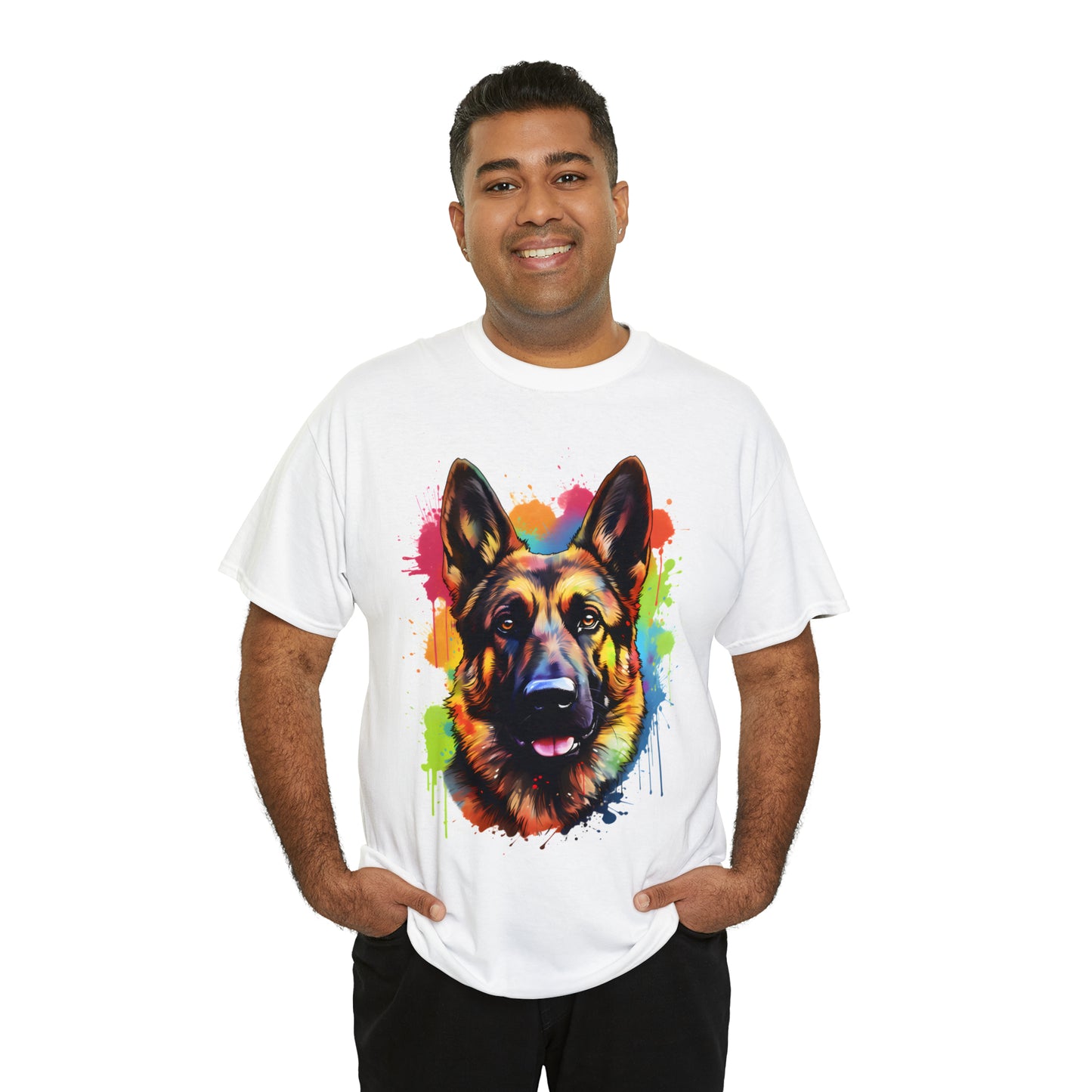 German Shepherd Rainbow Splash Short Sleeve Graphic T-Shirt (S-3XL)