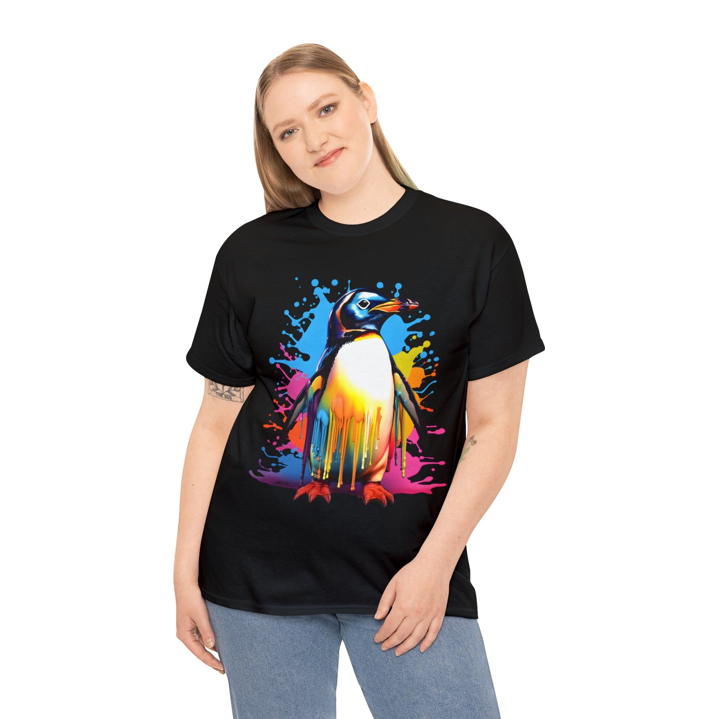 Penguin Rainbow Splash Short Sleeve Graphic T-Shirt (S-3XL)