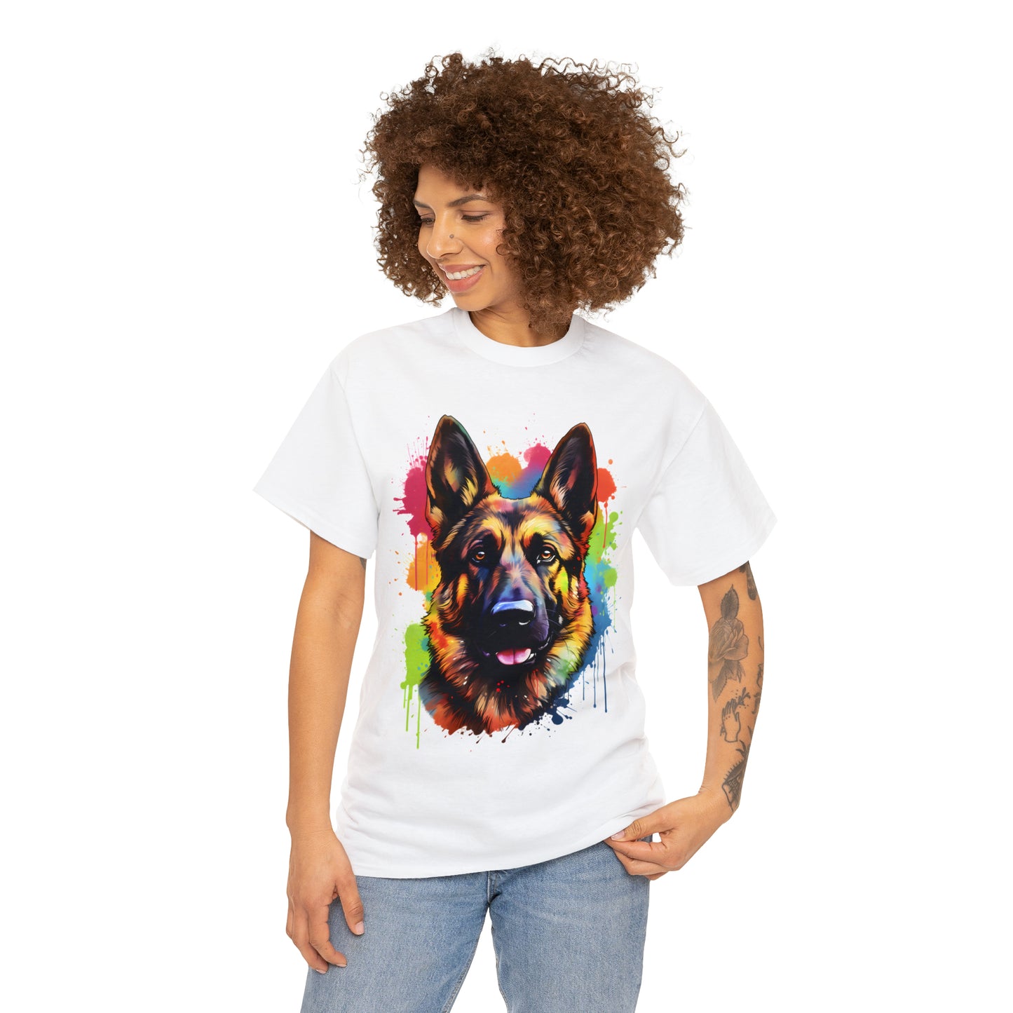 German Shepherd Rainbow Splash Short Sleeve Graphic T-Shirt (S-3XL)