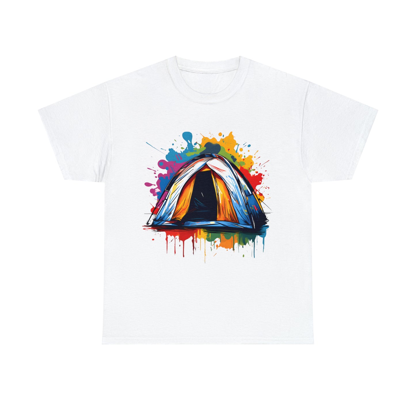 Camping Tent Rainbow Splash Short Sleeve Graphic T-Shirt (S-3XL)