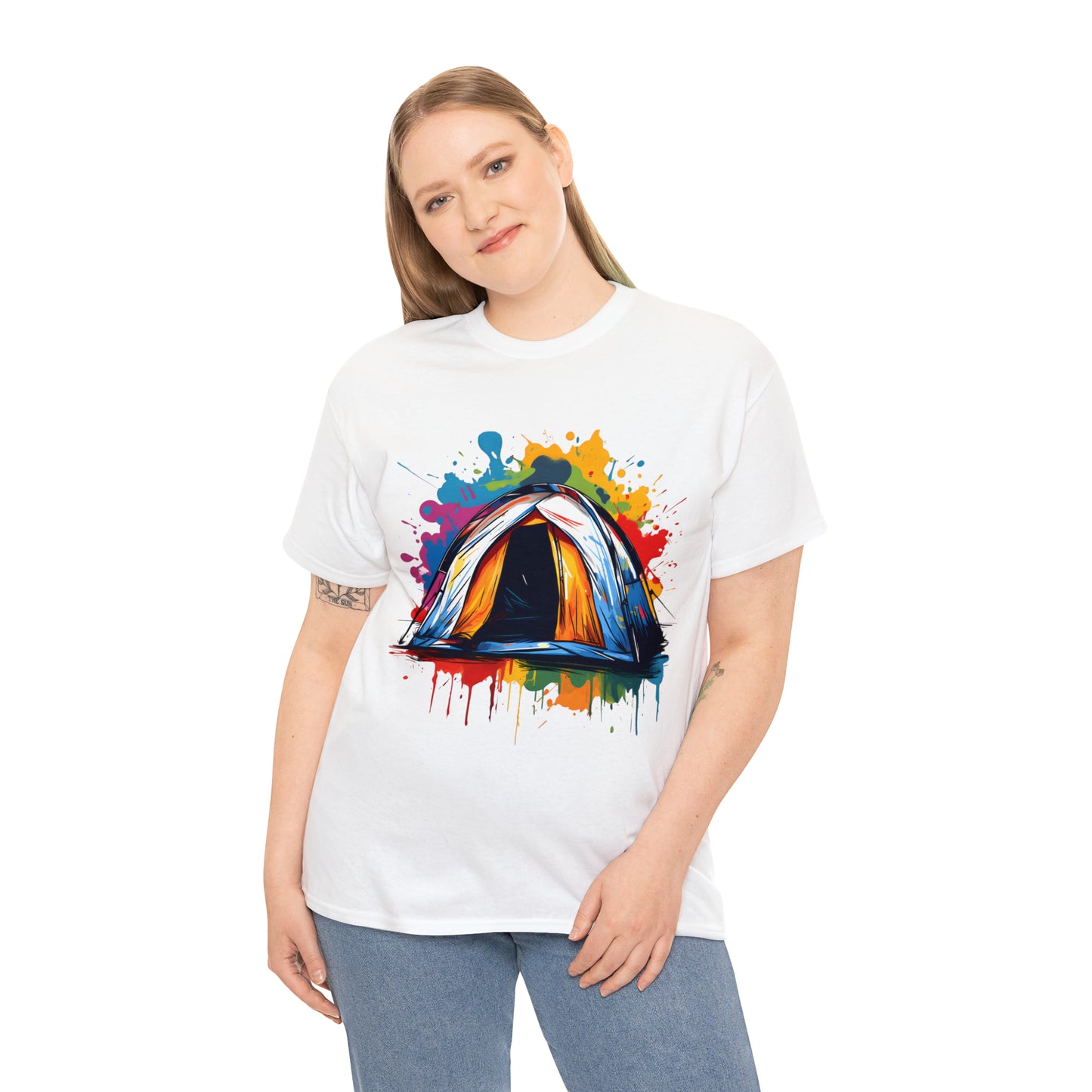 Camping Tent Rainbow Splash Short Sleeve Graphic T-Shirt (S-3XL)