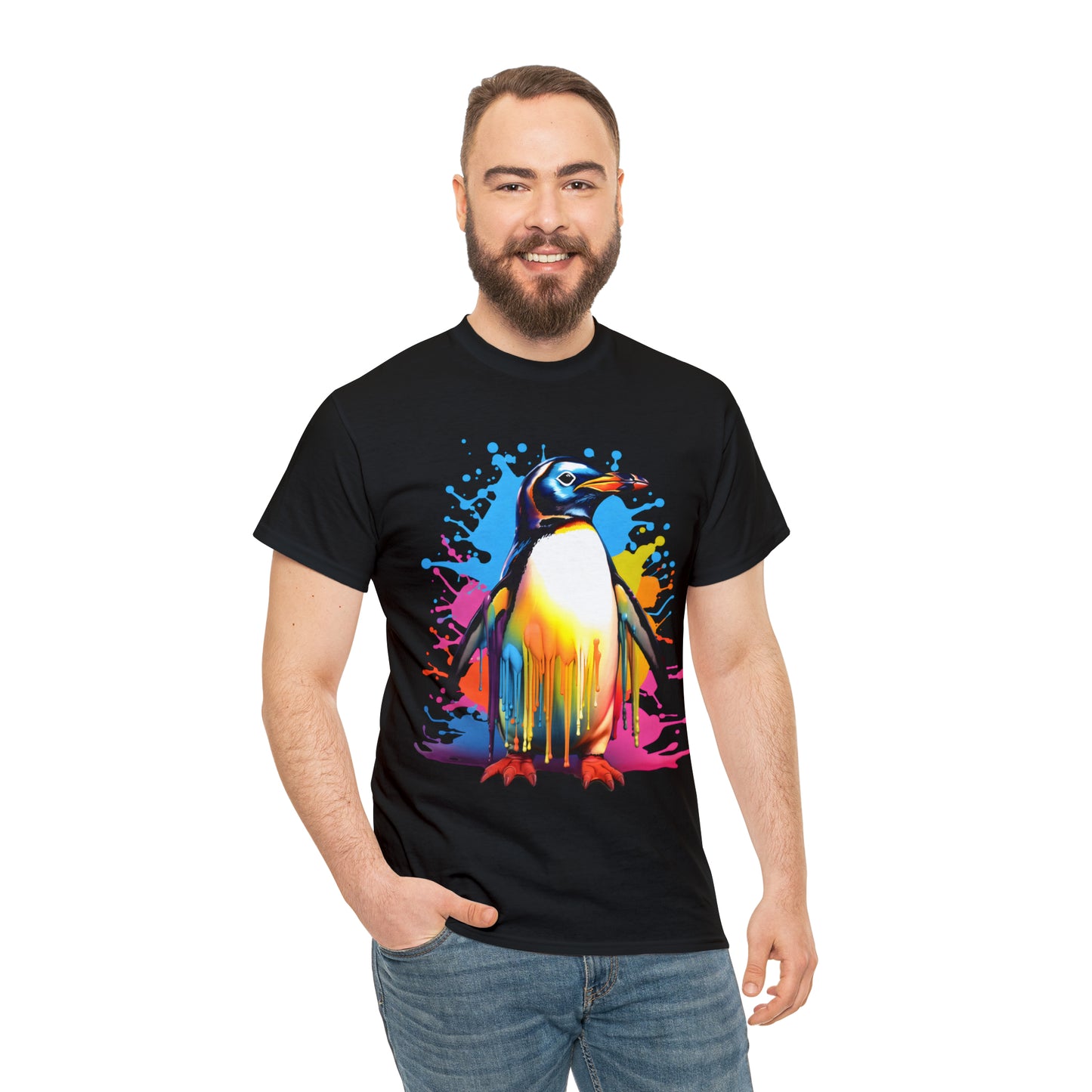 Penguin Rainbow Splash Short Sleeve Graphic T-Shirt (S-3XL)