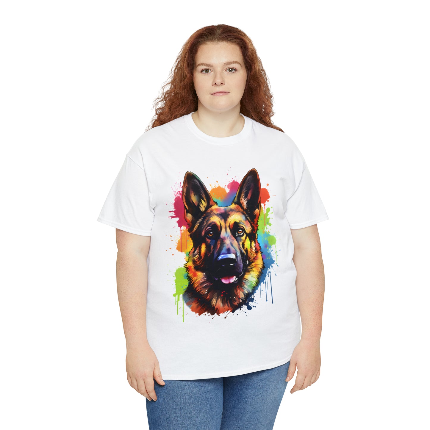 German Shepherd Rainbow Splash Short Sleeve Graphic T-Shirt (S-3XL)