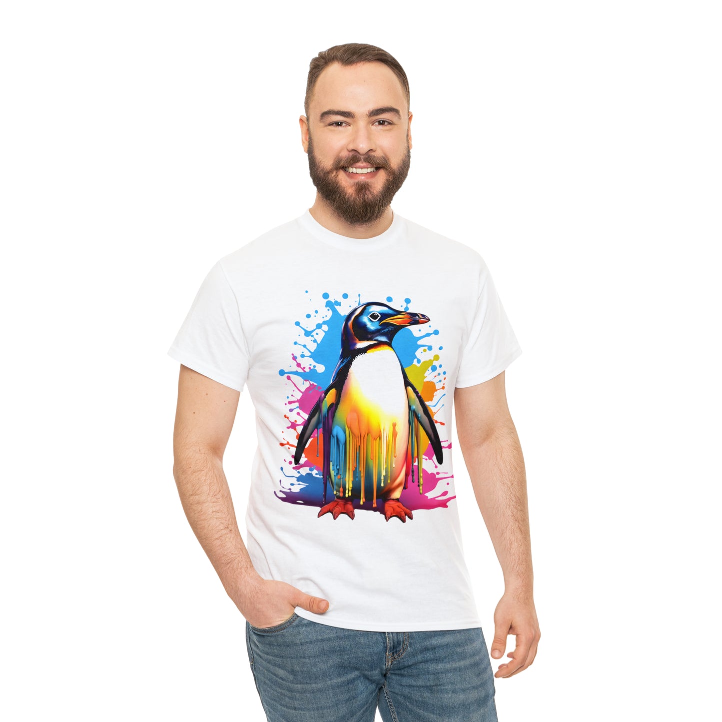 Penguin Rainbow Splash Short Sleeve Graphic T-Shirt (S-3XL)