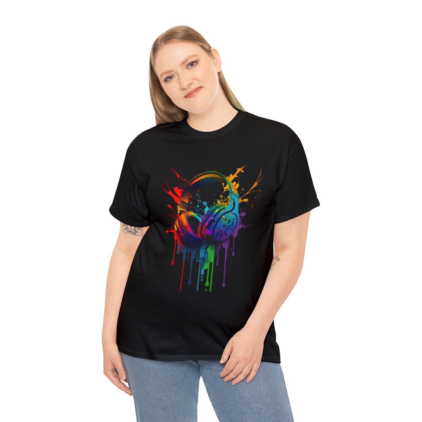 Headphones Rainbow Splash Short Sleeve Graphic T-Shirt (S-3XL)