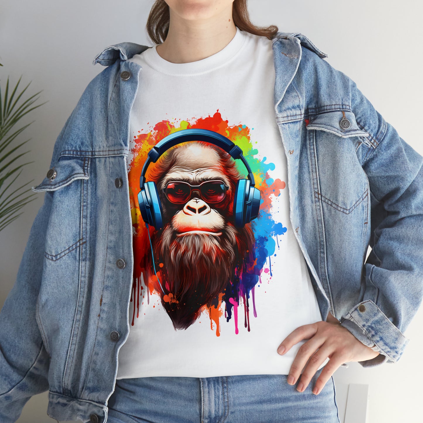 Big Foot with Headphones Rainbow Splash Short Sleeve Graphic T-Shirt (S-3XL)