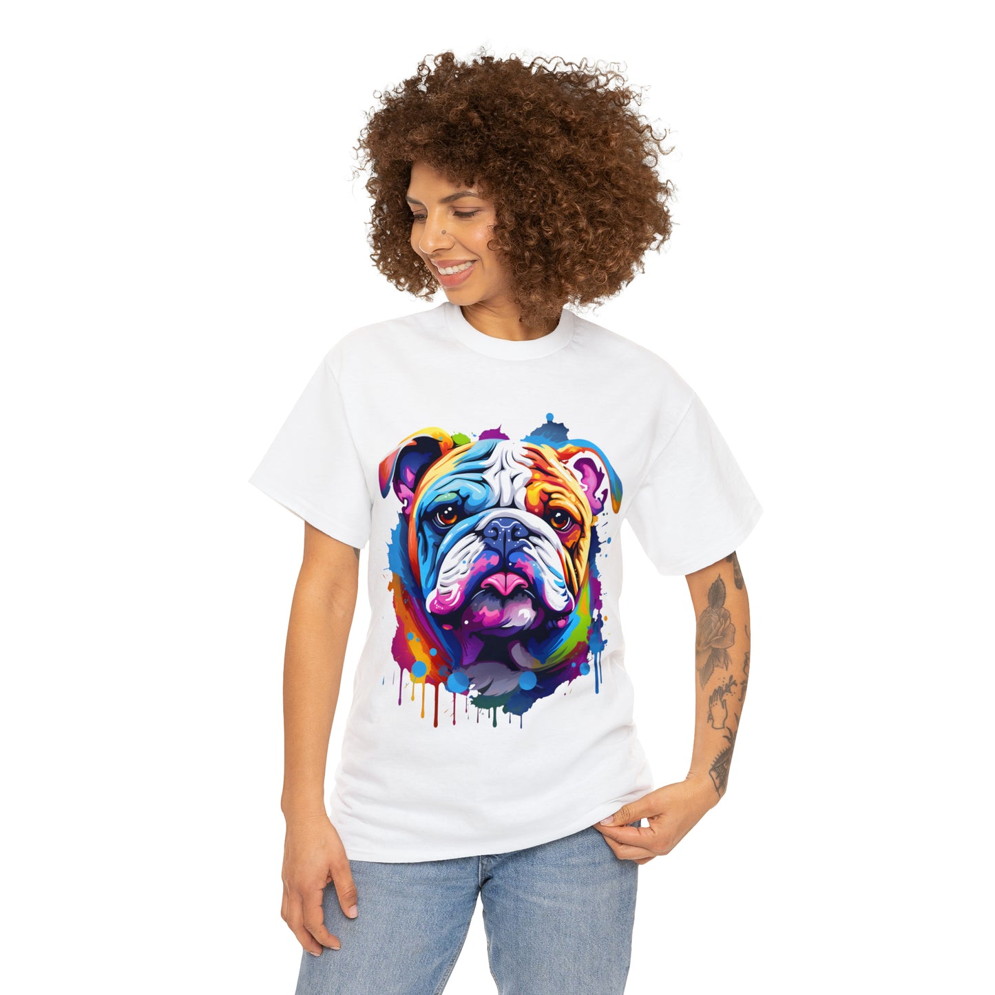 Bulldog Rainbow Splash Short Sleeve Graphic T-Shirt (S-3XL)