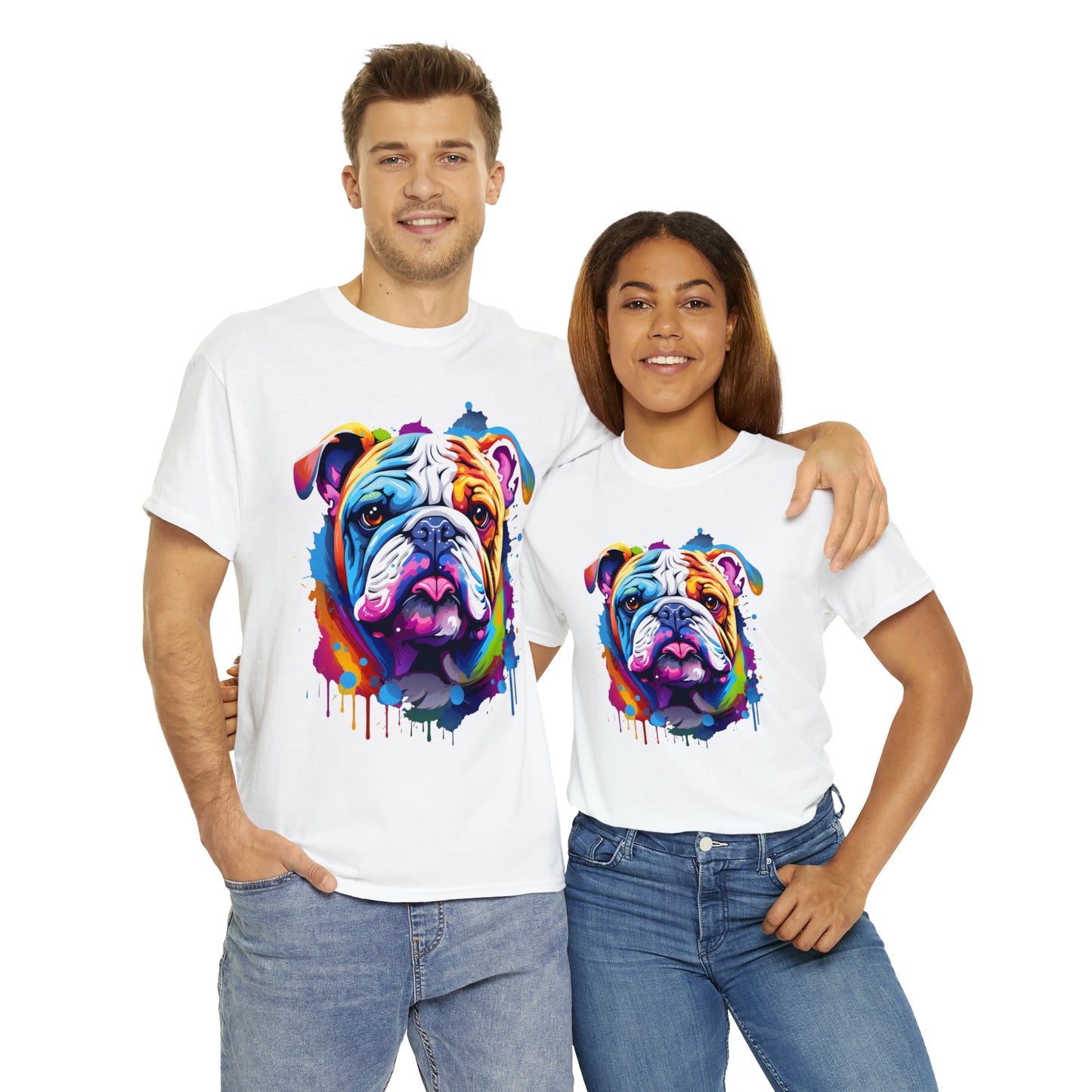 Bulldog Rainbow Splash Short Sleeve Graphic T-Shirt (S-3XL)