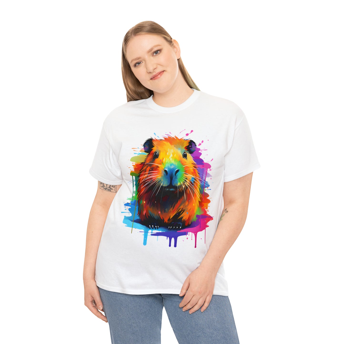 Capybara Rainbow Splash Short Sleeve Graphic T-Shirt (S-3XL)