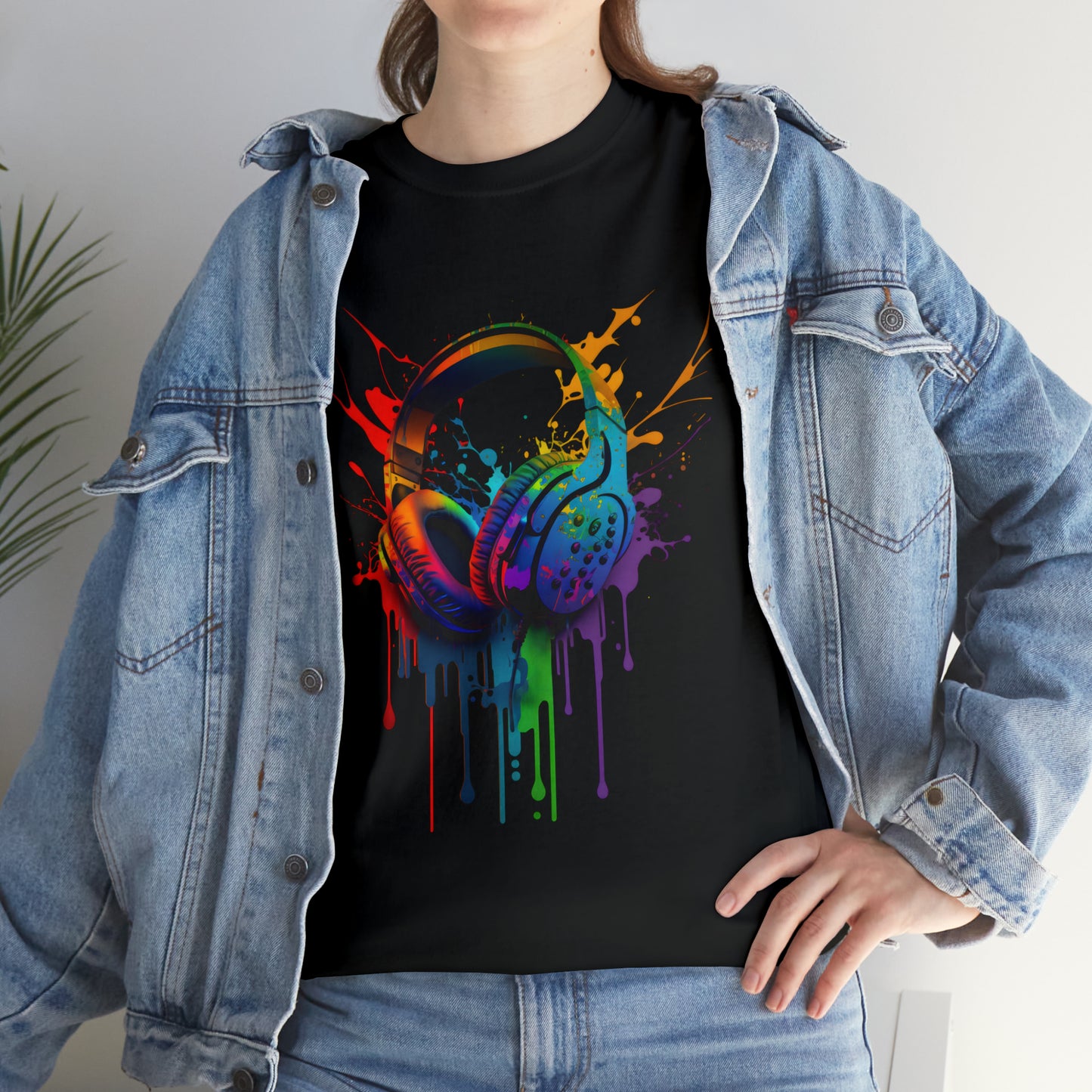 Headphones Rainbow Splash Short Sleeve Graphic T-Shirt (S-3XL)