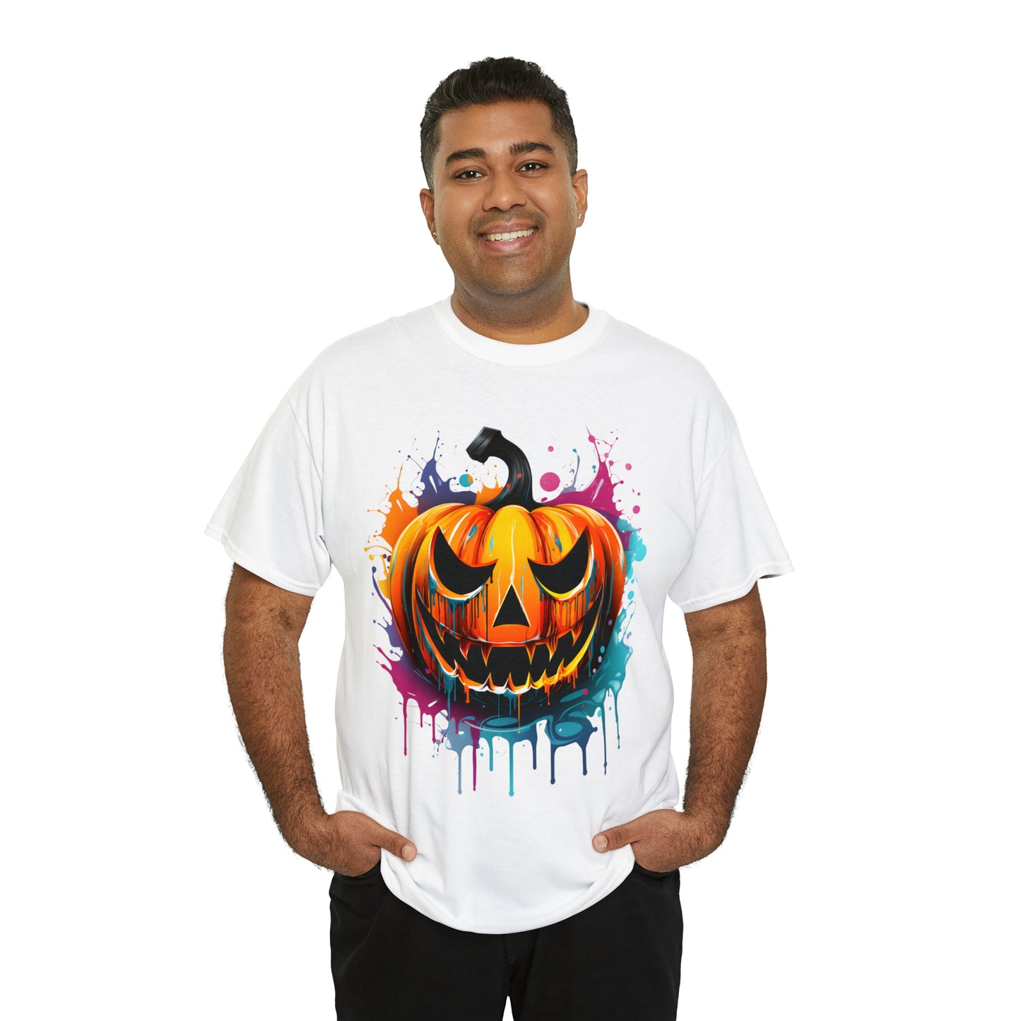 Halloween Pumpkin Rainbow Splash Short Sleeve Graphic T-Shirt (S-3XL)