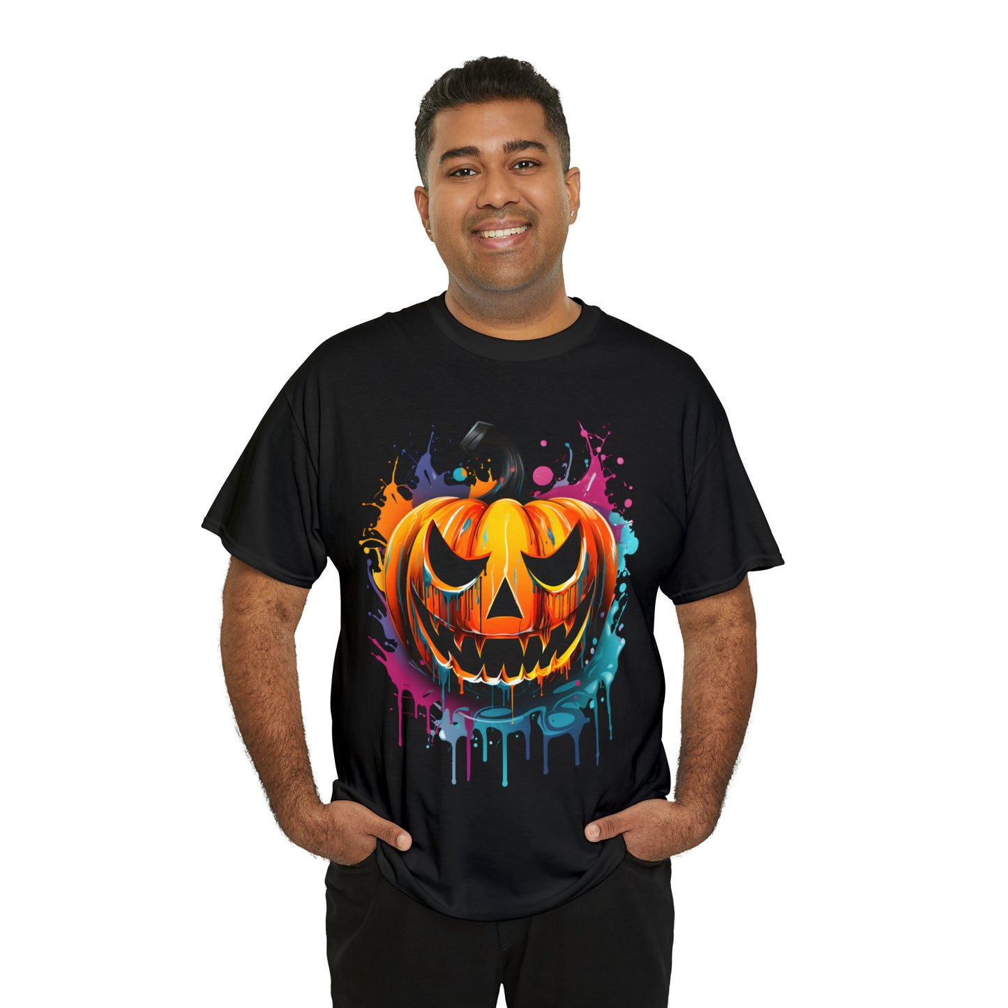 Halloween Pumpkin Rainbow Splash Short Sleeve Graphic T-Shirt (S-3XL)