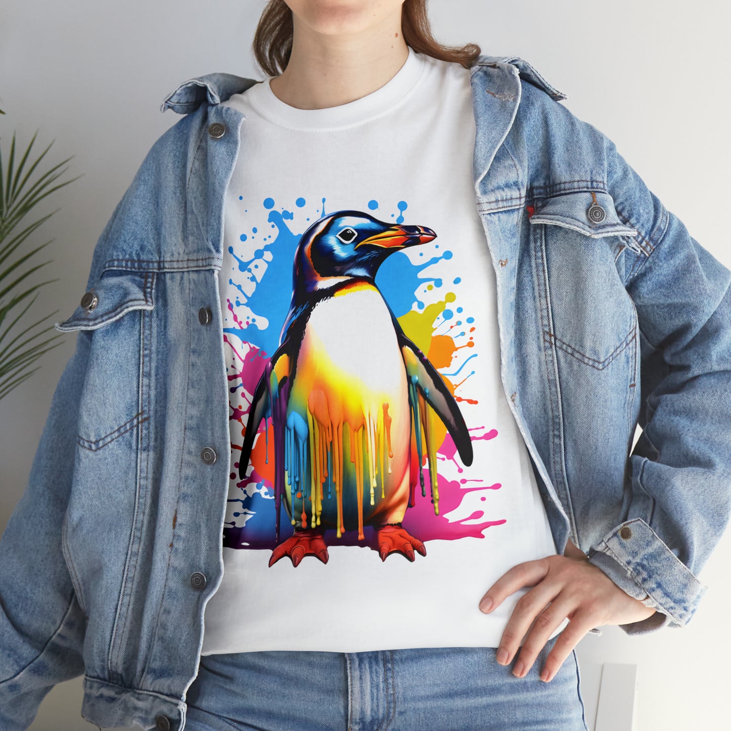 Penguin Rainbow Splash Short Sleeve Graphic T-Shirt (S-3XL)