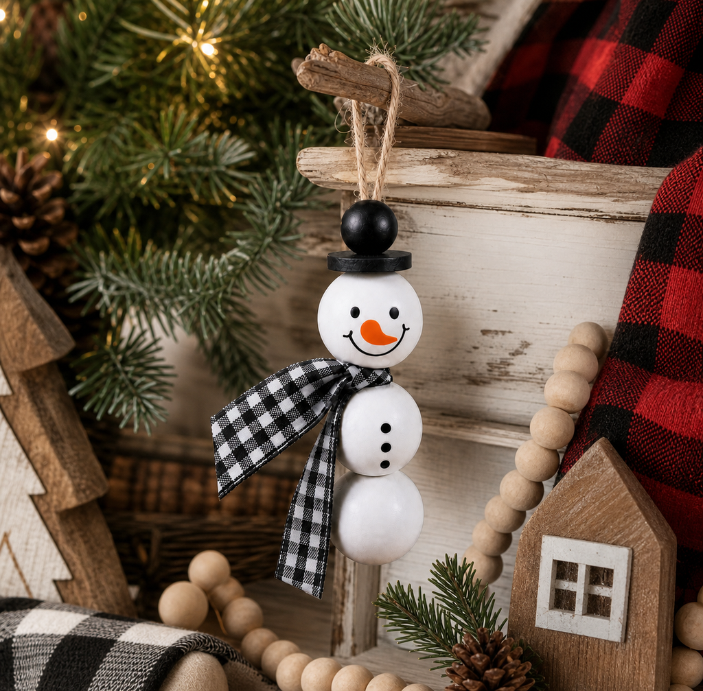 Build a Snowman Ornament Kit, DIY Christmas Craft, Wooden Bead Snowman