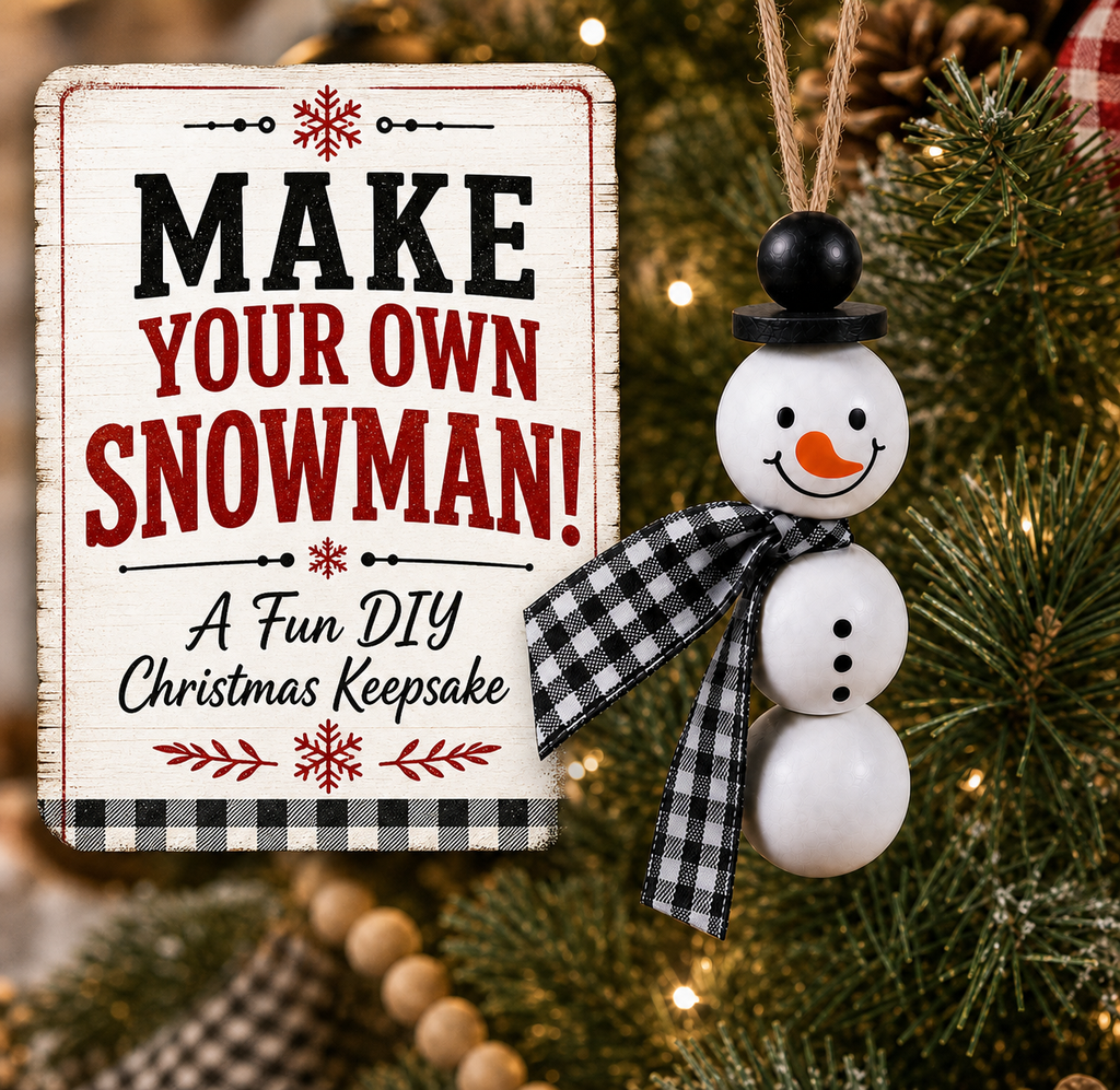 Build a Snowman Ornament Kit, DIY Christmas Craft, Wooden Bead Snowman