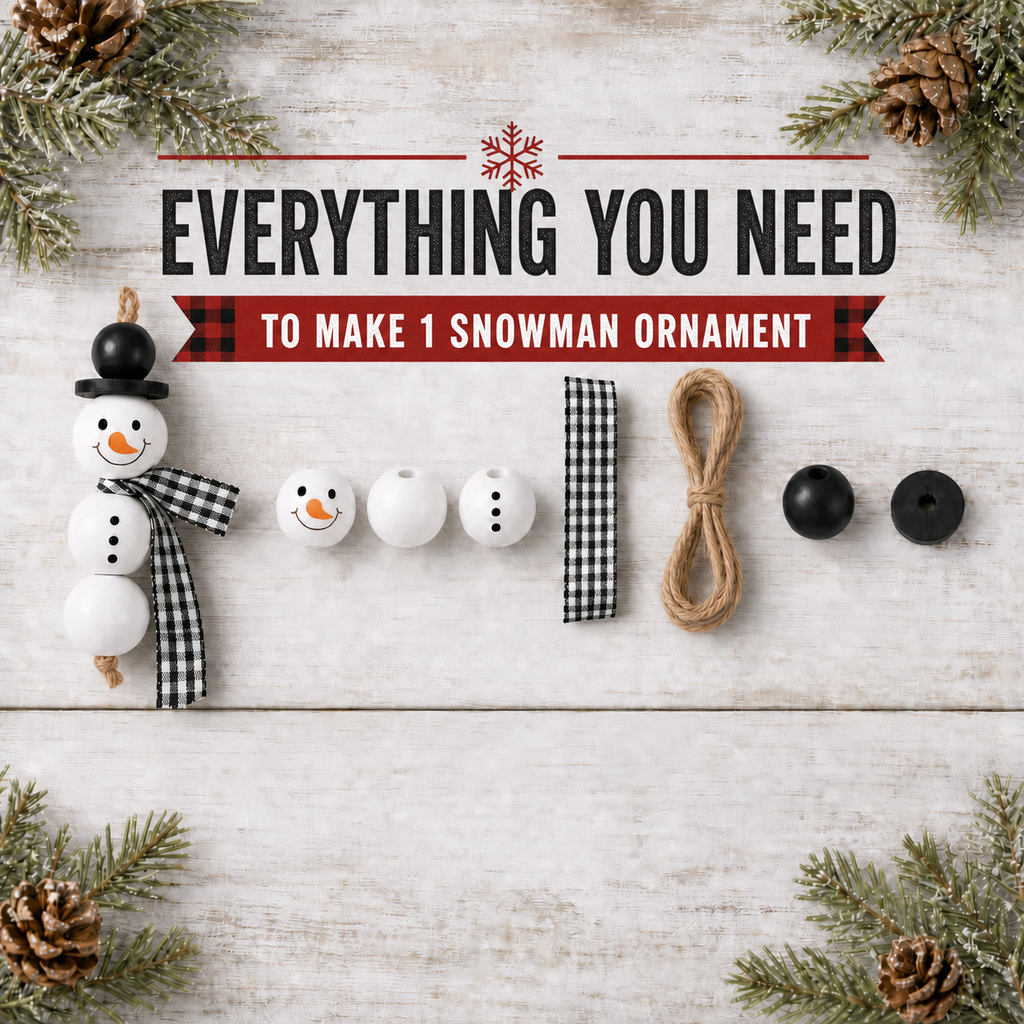 Build a Snowman Ornament Kit, DIY Christmas Craft, Wooden Bead Snowman