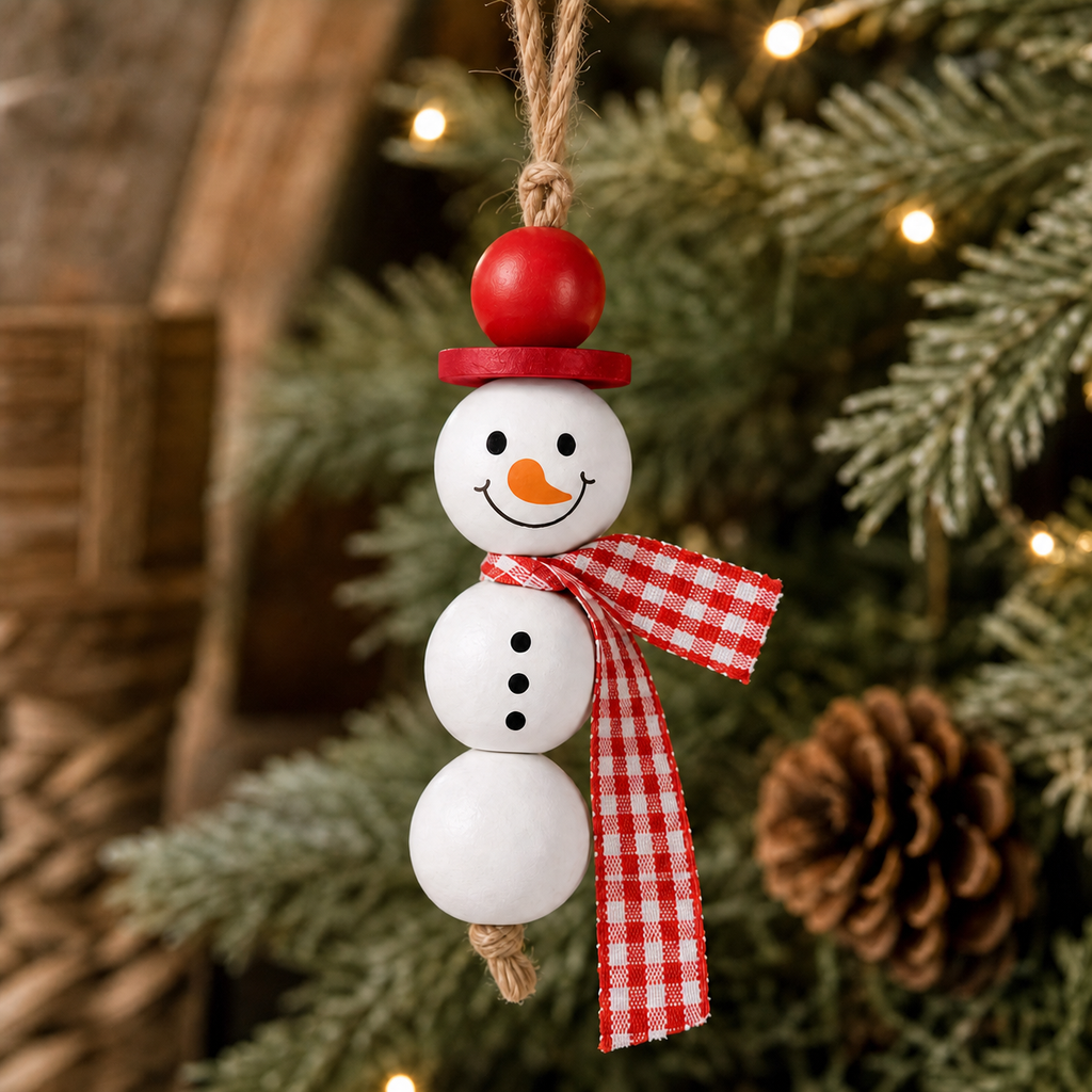 Build a Snowman Ornament Kit, DIY Christmas Craft, Wooden Bead Snowman