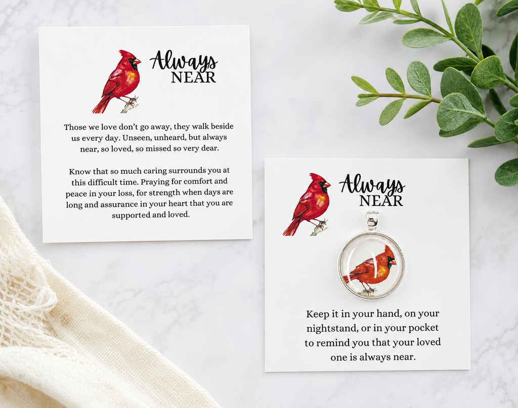 Cardinal Always Near Glass Pendant with Gift Box