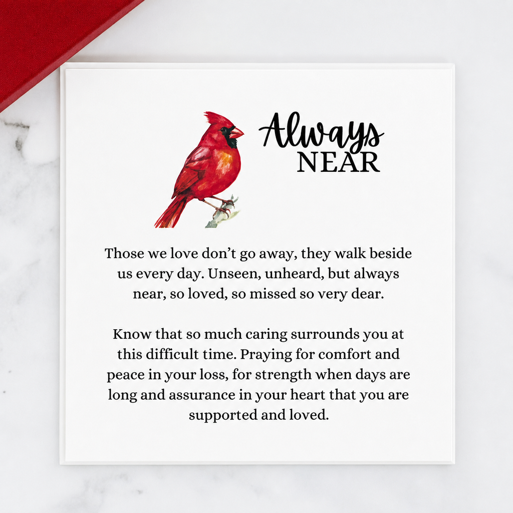 Cardinal Always Near Glass Pendant with Gift Box