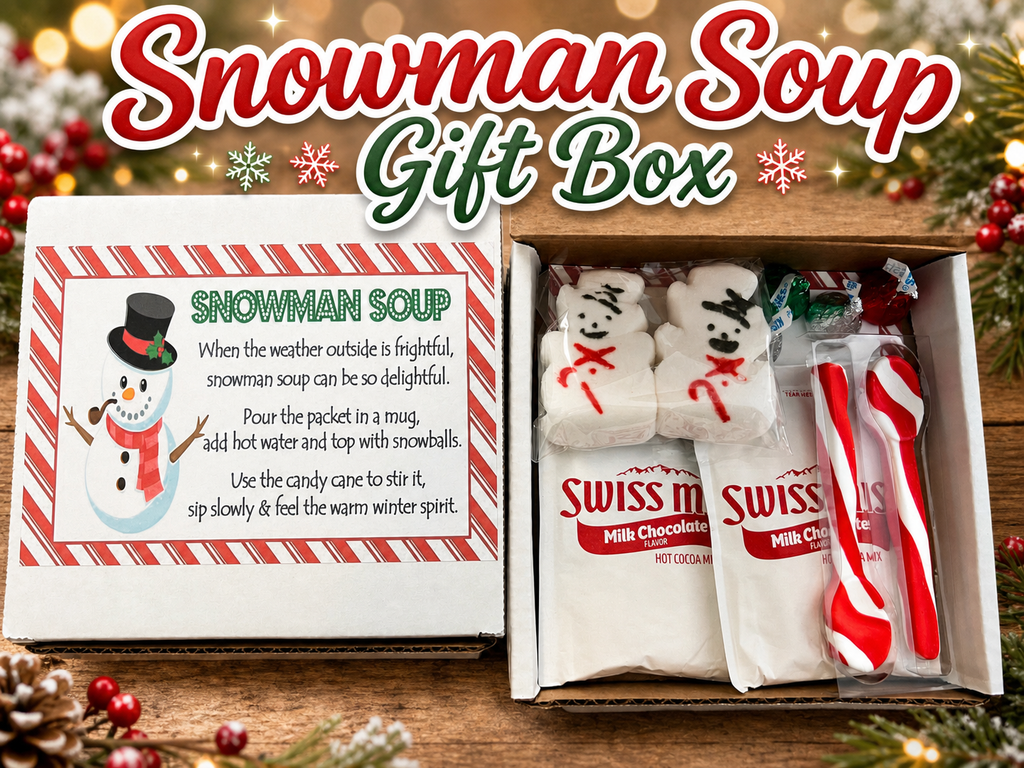 Snowman Soup Gift Box with Notecard | Winter Party Box | Autumn Party Kit | Hot Cocoa Party Favor | Hot Chocolate Peeps Gift Box Marshmallow