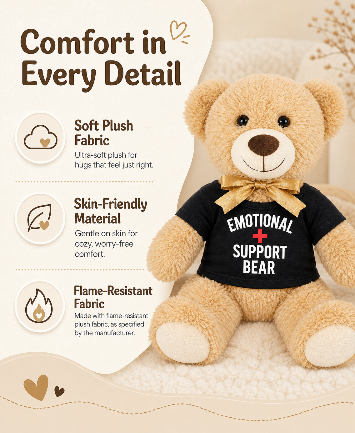 Emotional Support Teddy Bear, 14-Inch Plush Stuffed Animal