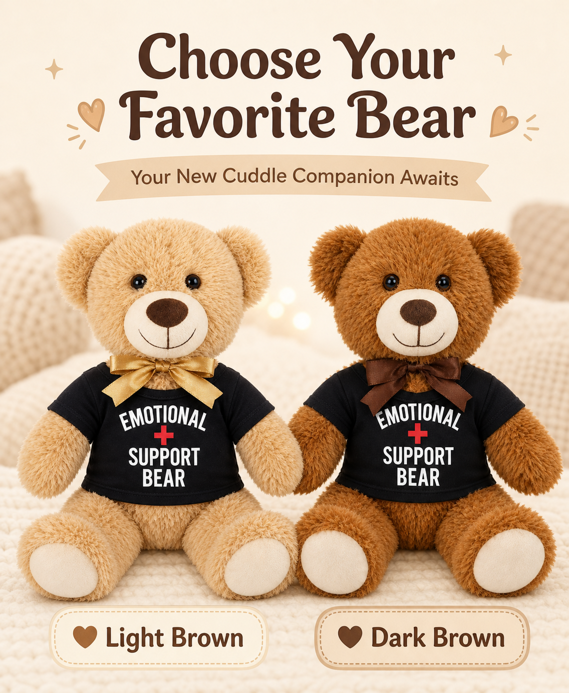 Emotional Support Teddy Bear, 14-Inch Plush Stuffed Animal