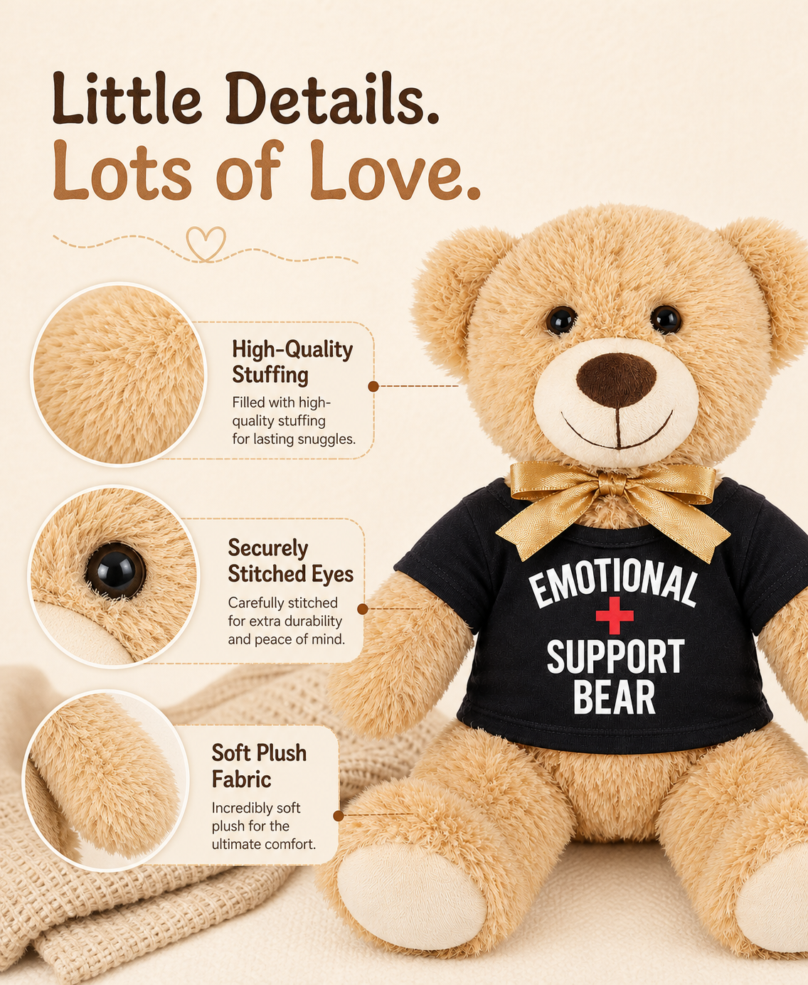 Emotional Support Teddy Bear, 14-Inch Plush Stuffed Animal