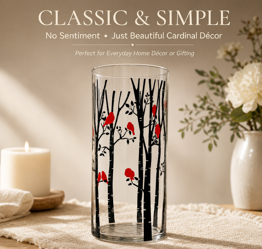 Birch Tree with Cardinals Glass Vase | Memorial & Remembrance Gift