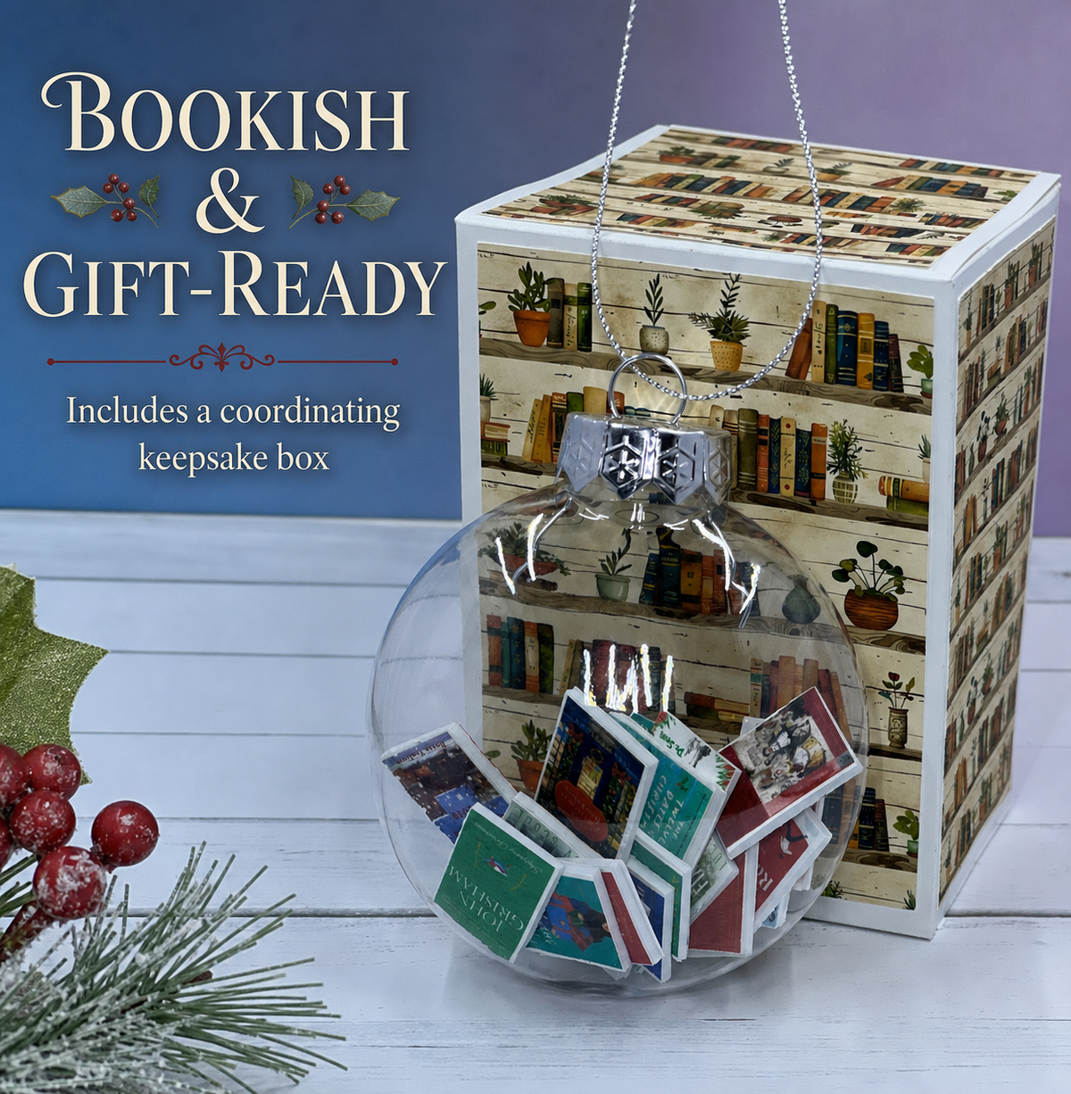 Miniature Books Holiday Ornament, 20 Christmas Titles, Book Lover Keepsake, Literary Tree Decor