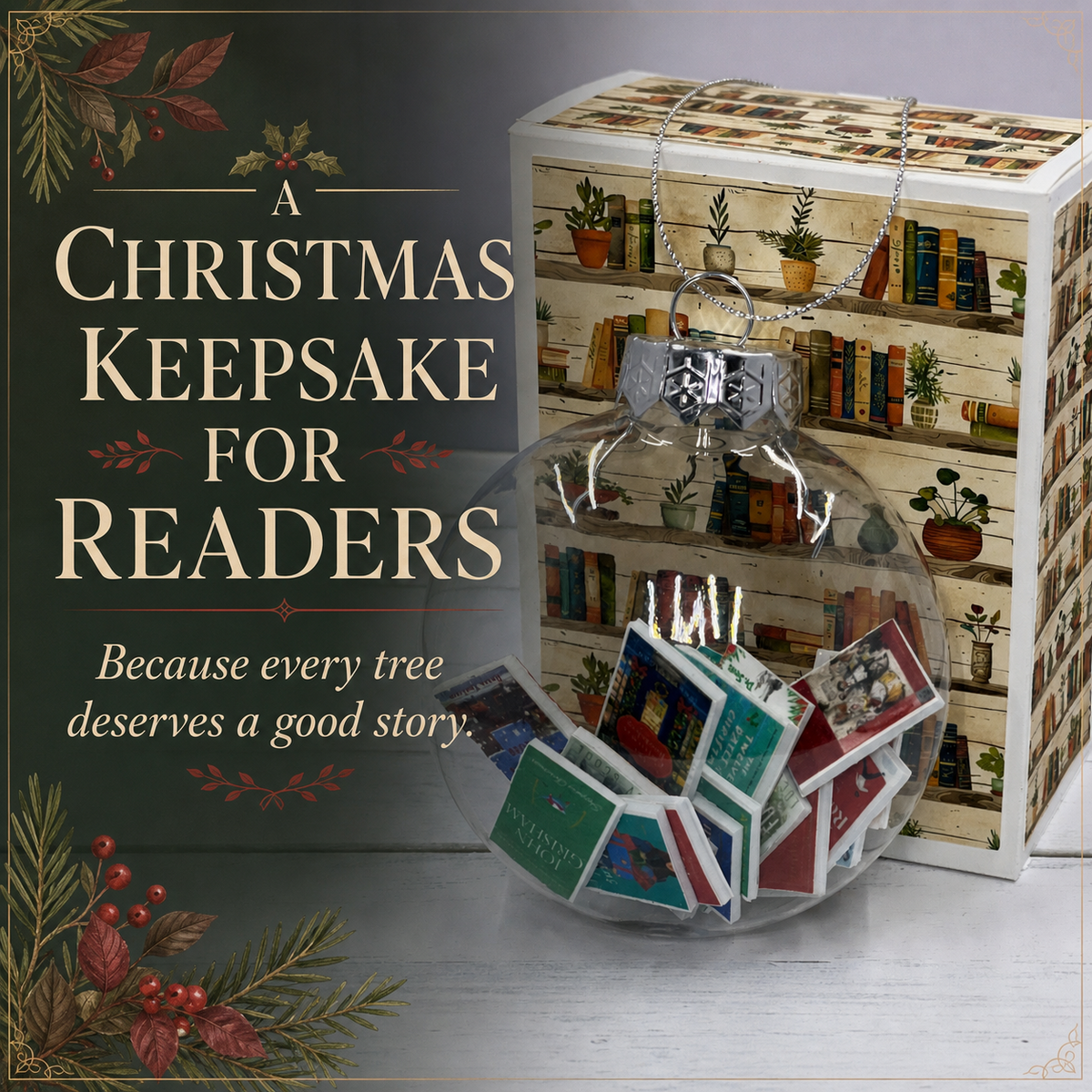 Miniature Books Holiday Ornament, 20 Christmas Titles, Book Lover Keepsake, Literary Tree Decor