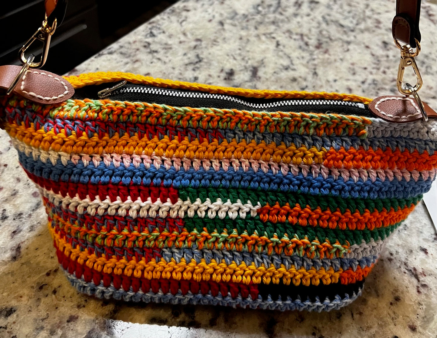 Multicolor Crochet Pouch with Detachable Strap