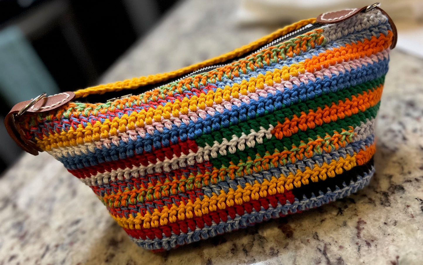 Multicolor Crochet Pouch with Detachable Strap