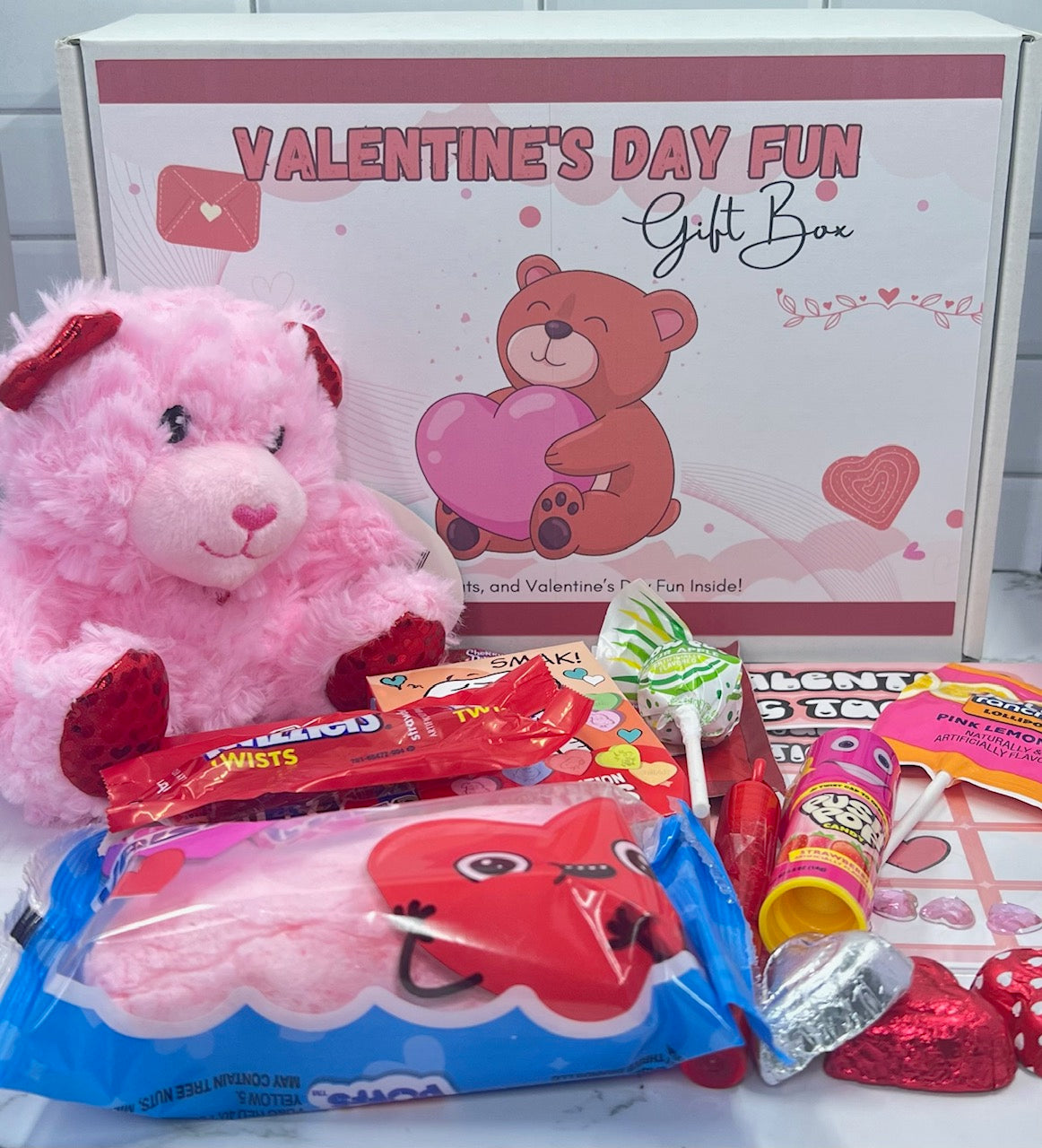 Valentine's Day Fun Gift Box for Kids | Games, Treats, & Personalized Notecard | Gift for Kids, Valentine Gift Box