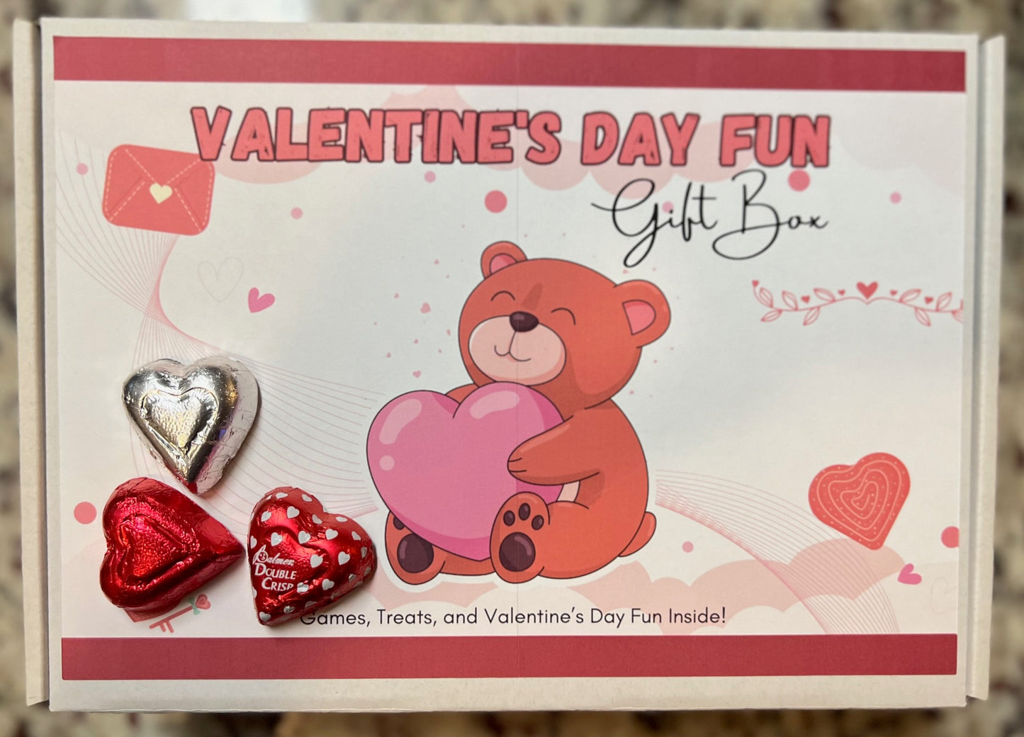 Valentine's Day Fun Gift Box for Kids | Games, Treats, & Personalized Notecard | Gift for Kids, Valentine Gift Box