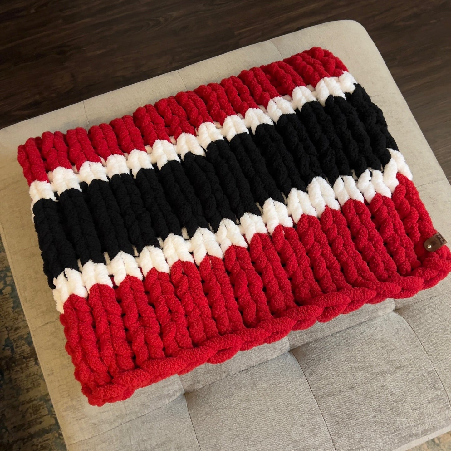 Custom Hand-Knit Chunky Throw Blanket | Red, White & Black | Ultra Soft & Cozy