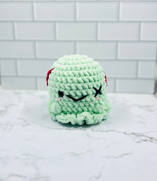Crochet Zombie Ghost Plushie | Cute Spooky Amigurumi with Eye Patch & Scars | Handmade 4x4 Inch Plush Toy