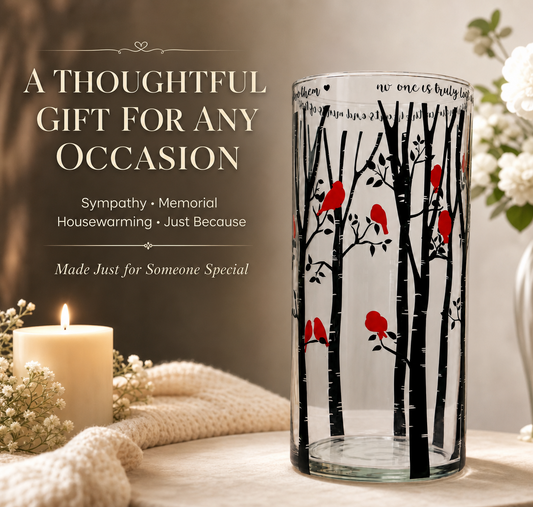 Birch Tree with Cardinals Glass Vase | Memorial & Remembrance Gift