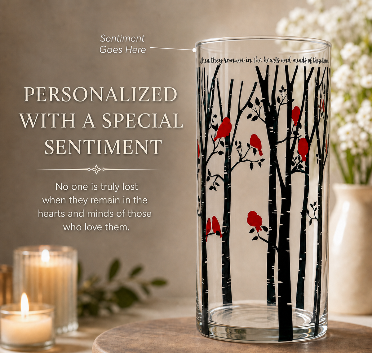 Birch Tree with Cardinals Glass Vase | Memorial & Remembrance Gift