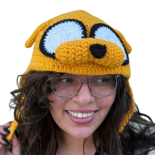 Crochet Dog Character Hat | Cartoon Cosplay Beanie for Kids & Adults | Sizes Newborn to Adult | Jake